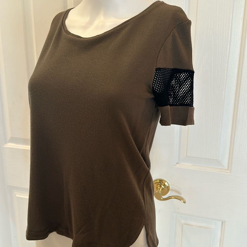 Brown Tee with Black mesh on arm in size M